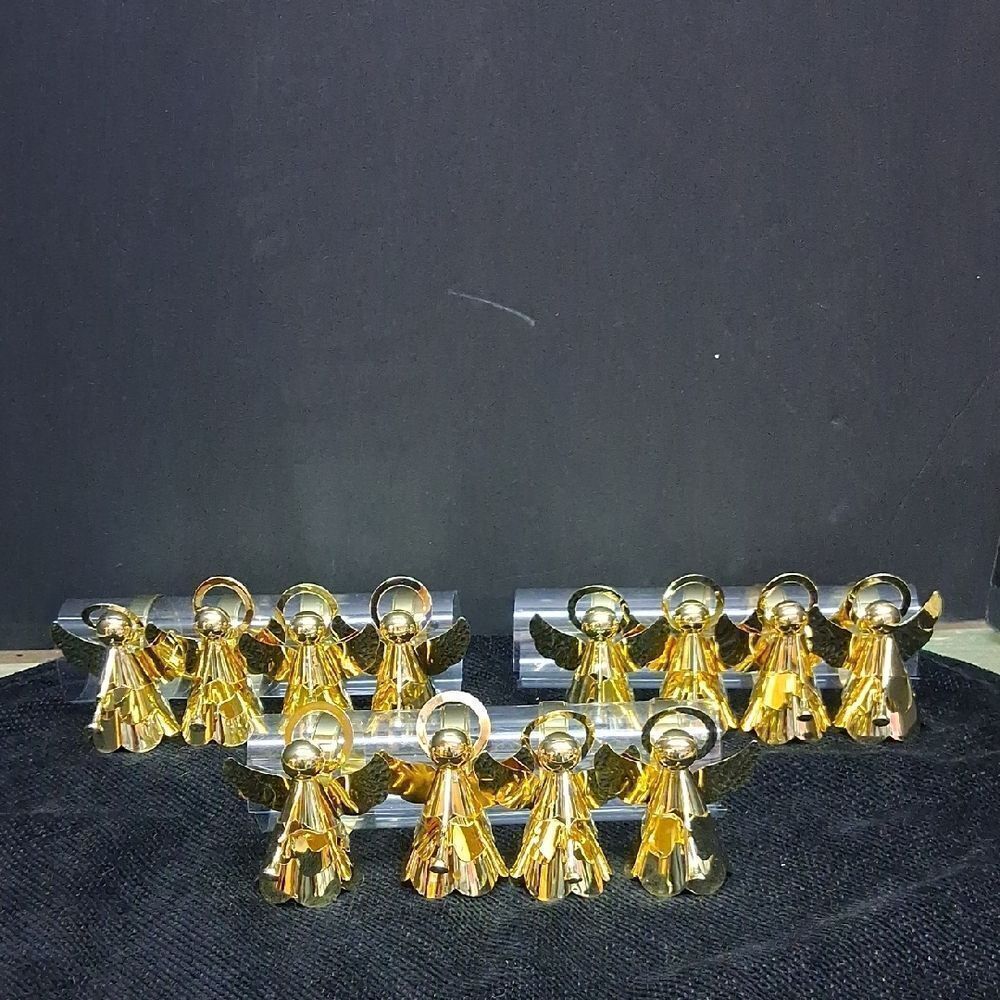Brass Angel Halo Napkin Rings‎ Lot 12 Trumpet Gold Tone Religious Christmas Vtg.